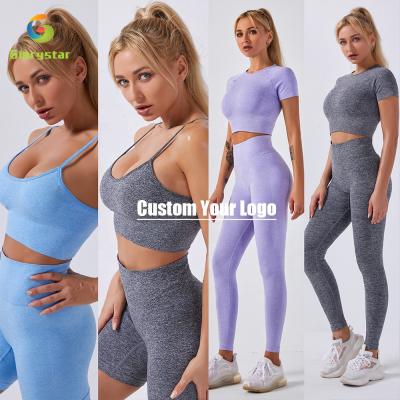 China Women's Breathable Tracksuit Summer Shorts Suit Gym Sports Bra High Waist Yoga Gaiters Short Tights Crop Top Seamless Fitness Shorts Set for sale