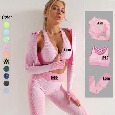 China Women Yoga Gym Breathable Seamless Sports Suits Sportswear Long Sleeve Crop Top Bra Leggings Running Fitness Workout Clothing Set for sale