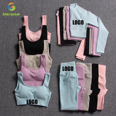 China Seamless Women's Sportswear Yoga Set Breathable Workout Clothes Fitness Sports Bra Legging Gym Sports Long Sleeve Top Yoga Suits for sale