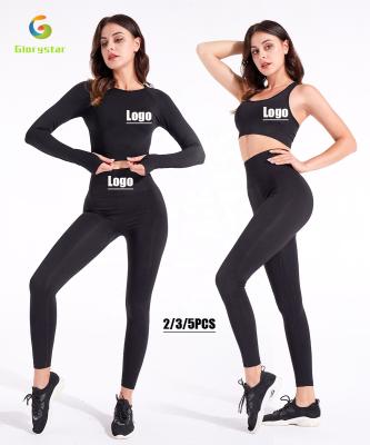 China Women 2/3/5PCS Yoga Set Workout Set Sportswear Gym Sportswear Fitness Clothing Long Sleeve Breathable Seamless Crop Tops Plus Size Gaiters Sports Suits for sale