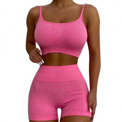 China Glorystar Breathable Women High Waist Compression Ribbed Seamless Running Shorts And Bra Set for sale