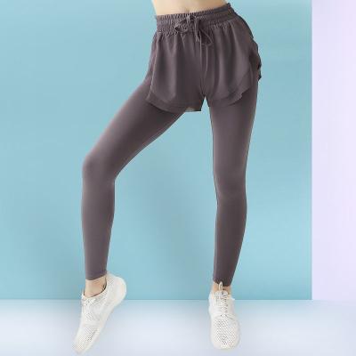 China New Deportes Fake Two Piece Breathable Elastic Fit Yoga Pants Sports Slim Pants Running Breathable Quick Dry Waist Women Fitness High for sale