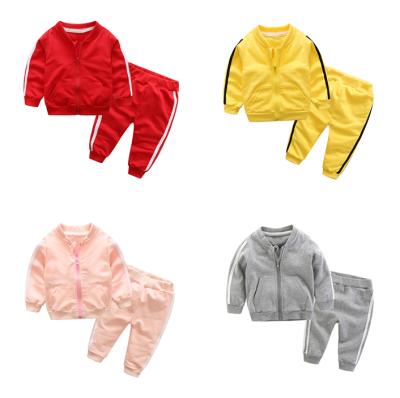 China 2021 Fashion Smart Casual Boy Clothing Set Solid Color Zipper Pocket Coat Top Pants Two Piece Set Baby Sport Wear for sale