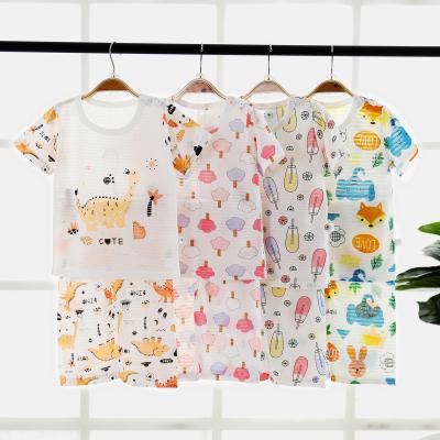 China 2021 Summer Boys Girls Casual Clothes Short Sleeve 2pcs Flower Animal Cartoon Shorts Print Kids Clothing for sale