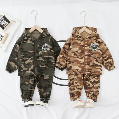 China 2020 washable spring and autumn japanese and korean boys camouflage hooded zipper two-piece set for sale