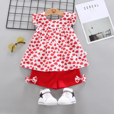 China 2020 New Kids Baby Washable Summer Cute Soft Lace Flower Vest Sleeveless Bow Shorts Two Pieces Set for sale