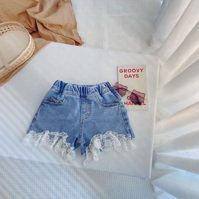 China 2021 Girl Summer Beach Shorts Kids Denim Lace Breathable Shorts Pants for sale