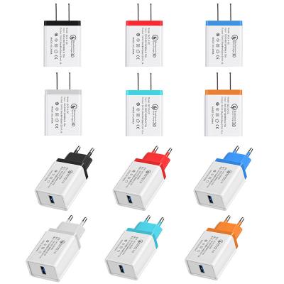 China Cell Phone 5v 3A EU Plug Usb Adapter Phone Charger Wall Charger Single Left Travel QC 3.0 Quick Charging for sale