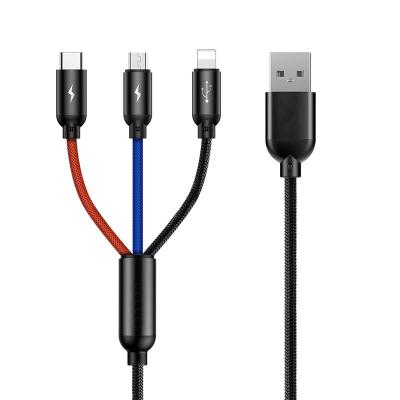 China Hot Selling Mobile Phone 3 in 1 USB Cable Fast Charging Multi-Use for iPhone for Type-C for Android for sale