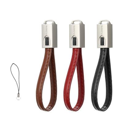 China Portable Leather 20cm Short Cell Phone 2A Key Chain Usb Charging Cable For Iphone For Samsung For Huawei for sale