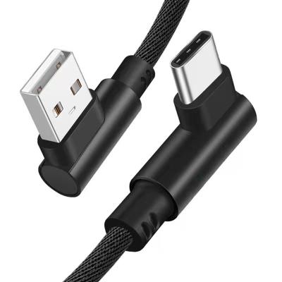 China Wholesale 0.25m Mobile Phone 1m 2m 90 Degree USB Cloth Cable Right Angle USB 2.0 Metal Braided Type C Cable For iPhone for sale