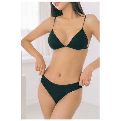 China Soft New Jersey Cotton Modal QUICK DRY No Ring Seamless Front Closure Removable Pad Cup Steel Bra Set With Folders for sale