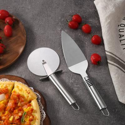 China Portable Portable Pizza Cutter Gift Set Round Pizza Rolling Cutter Shovel 2 Pcs Set Stainless Steel Bakeware for sale