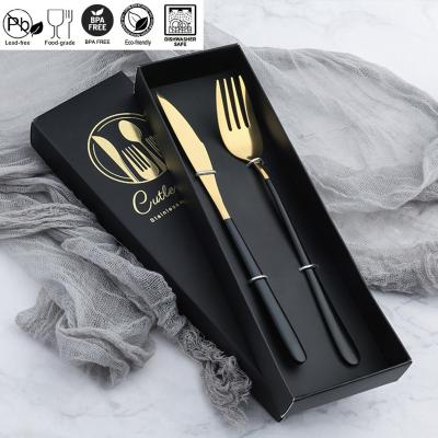 China Viable Portable Gift Box Stainless Steel Spoon Knife Fork Chopsticks Gold Set for sale