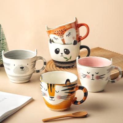 China Amazon Quality Ceramic Cartoon Hand Painted Animal Cup Viable Hot Selling Ceramic Coffee Mug for sale