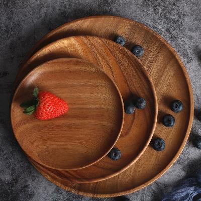 China Home Fruit Snack Tray Japanese Acacia Wood Tray Round Wooden Round Hotel Dinner Plate Home Serving Tray With Custom LOGO for sale