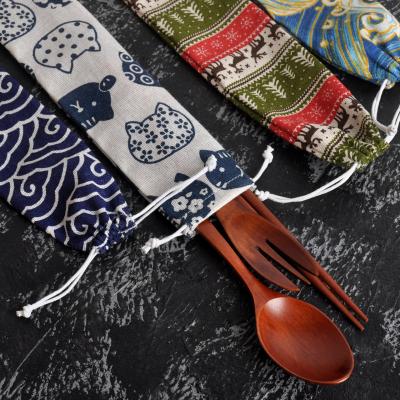 China Viable Chopsticks Spoon Knife and Spoon Straw Storage Bag Japanese Style Portable Cotton and Bag Chopsticks Cutlery Canvas Bag for sale