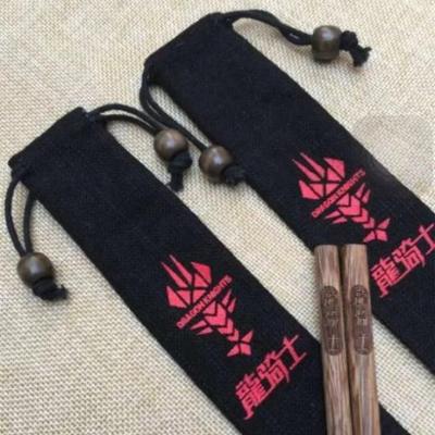 China Viable Portable Cutlery Bag Drawstring Pouch Hemp Bag Chopstick Canvas Bag With Logo for sale