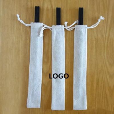 China Viable Customize Chopstick Cloth Bag Portable Cutlery Bag Drawstring Pouch Hemp Canvas Bag With Logo for sale