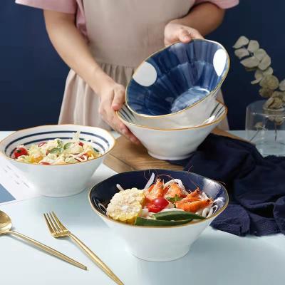 China Customized Japanese Bone China Viable Retro 6 Inch Ramen Bowl Fruit Salad Bowl Soup Noodle Bowls for sale