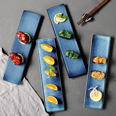 China Durable Japanese Rectangular Ceramic Sushi Tray Sushi Tray Hotel Restaurant High End Sushi Dish And Dish for sale