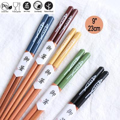 China OEM 23cm Selling Color Decal Viable Reusable Cutlery Utensil Wooden Chopstick With Logo For Sale Custom Made for sale