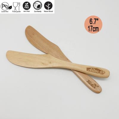 China Sustainable Natural Wood Dinner Spreader Wooden Butter Knife With Custom Logo For Jam Cheese Bread for sale