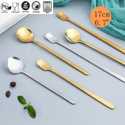 China Disposable Hot Selling Long Gold OEM Milk Coffee Spoon Silver Korean Mixing Stainless Steel With Custom Logo For Sale for sale