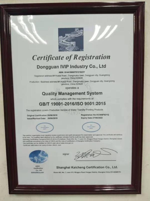 ISO9001 - Dongguan Ivip Industry Co., Ltd.