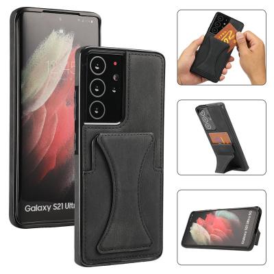 China Card Slot Bracket Phone Holder PU Cover Shockproof Magnetic Leather Cell Phone Case For Samsung S21 Note 20 Plus Ultra for sale