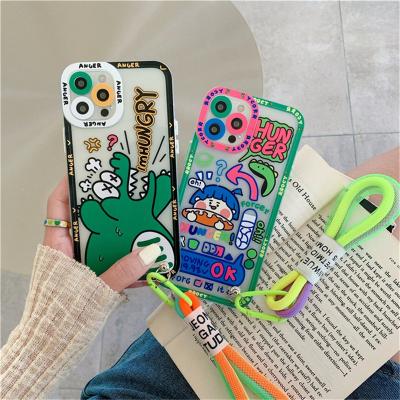 China Fashion Shockproof Cute Crocodile Cartoon TPU Soft Shockproof Phone Case for iPhone 13 12 11 pro Max Xs Xr Xs Max 7 8 plus with lanyard Te koop