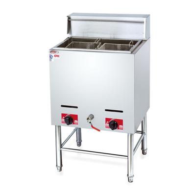 China Deep Fry Snacks 28L Deep Fryer, 2-Tank 2 - Basket Gas Fryer with Faucet, Double Tank Double Basket Deep Fryer for sale