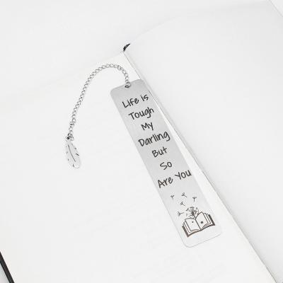 China Europe Souvenir Gift Stainless Steel Metal Bookmark  with Chain For Students Graduation Teachers Retirement Light Plate Laser Lettering for sale