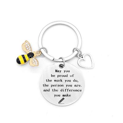 China Souvenir Gifts Promotion Stainless Steel Teacher's Day Gift Keychain Honeybee Thanksgiving Gift Pendant Keychain For unisex for sale