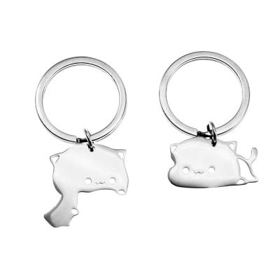 China Souvenir Gifts Promotion HOT Stainless Steel Metal Puzzle Cat Matching Keychain Couple Key Chain Birthday Christmas Valentine's Day Gift Key Ring for sale