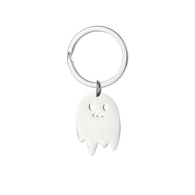 China Souvenir Gifts Promotion Wholesale Hollowed Ghost charms key ring stainless steel high-polished Ghost pendant keychain for Halloween party for sale