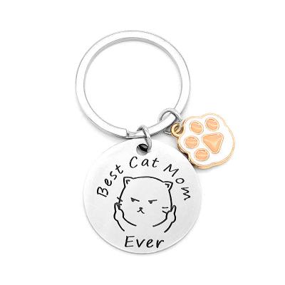 China Souvenir Gifts Promotion Ever Best Dog/Cat Mom Stainless Steel metal Pet Lover Key chain Cat Puppy Claw Keychain Mother's Day Christmas Thanksgiving Gift for sale