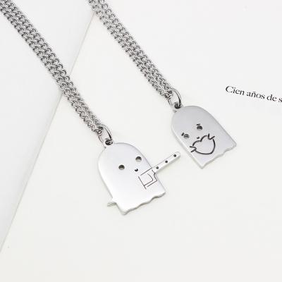 China TRENDY Stainless Steel Silver Plated Chain Pendant Necklace Cute Heart Ghost Couple Necklace knife Halloween Bff Jewelry for sale