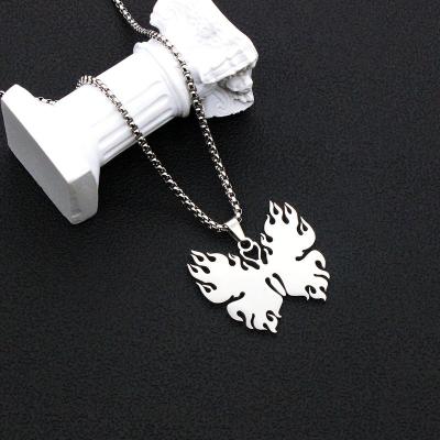 China TRENDY Wholesale Women Men Hip Hop Metal Statement Necklace Jewelry Chain Custom Choker Stainless Steel Fire Butterfly Pendant Necklace for sale