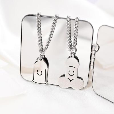 China TRENDY Trend Penis Condom Necklace For Women Men Funny Cute Kpop Stainless Steel Smiling Face Pendant Sweater Chain Couple Jewelry for sale