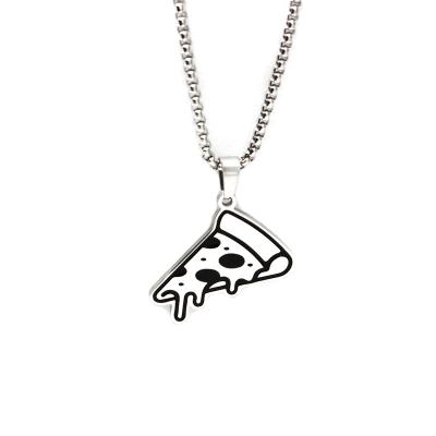 China TRENDY Hip Hop Fashion Jewelry Pizza Piece Black Enamel Charm Stainless Steel Chain Necklace for sale