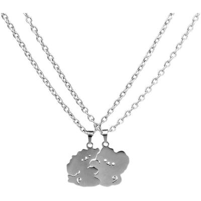 China TRENDY Stainless Steel Necklaces Lover Cute Gog Puzzle Pendant Couple Chain Necklace For Women Men Jewelry Friends Best Gifts for sale