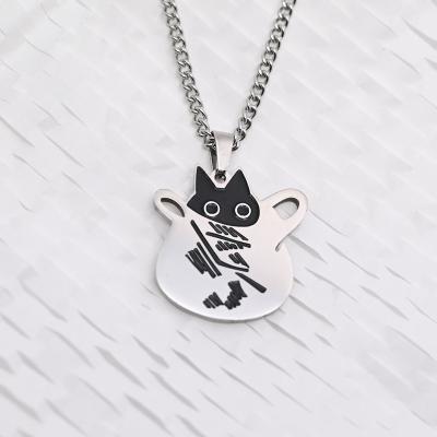 China TRENDY Pocket Cat Necklace For Women Men Fashion Kpop Funny Cute Black Cat Pendant Sweater Chain Jewelry Couple New Gift for sale