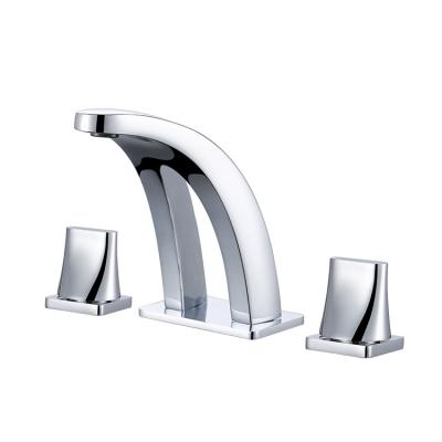 China Metered Faucets Dual Handle Deck Mounted 3 Hole Bathroom Basin Faucet Mixer With Unique Design for sale