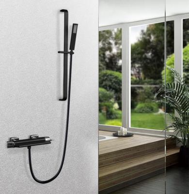 China With Matte Black Brass Rainfall Luxury Bathroom High Grade Sliding Bar Bath Shower Set With Square Hand Shower for sale