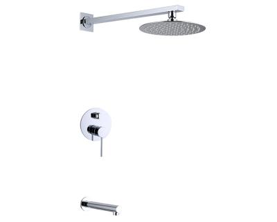 China Without Slide Bar Contemporary Bathroom Concealed Brass Shower Sets Wall Mounted Round Rain Shower Bath Faucet Mixer With Spout for sale