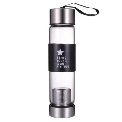 China High Quality Beverage Promotion Borosilicate 480ml Tea Filter Glass Single Wall Water Bottle With Handle String for sale