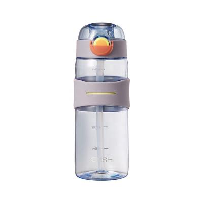 China 2021 New Fashion Customized Modern Logo Water Cup Kid Portable Sports Plastic Water Bottles With Straw Lid for sale