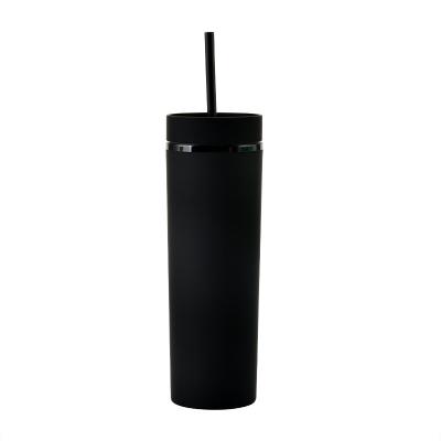 China 2021 New DOUBLE WALL Design Double Wall AS Plastic Frosted Water Cup 16OZ Sports Straight Lean Cup Water Cup With Straw for sale