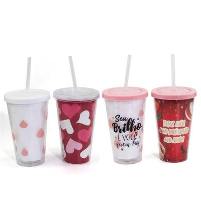 China Double Wall Insulated DOUBLE WALL 16oz Reusable Customized Logo Plastic Tumbler Cup With Dome Lid for sale